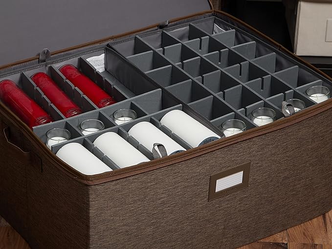 Covermates Keepsakes - Adjustable Zip-Top Storage Box - Configurable FlexGrid Compartments - Heavy Duty Polyester- Reinforced Handles - Stackable Design - Indoor Storage, Brown Heather