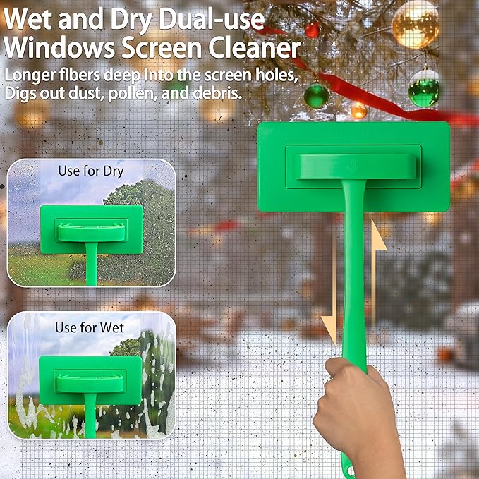 MyLifeUNIT 2 Packs Mesh Screen Cleaner, Detachable Window Screen Cleaning Brush, Window Screen Cleaners Tool with Wet and Dry Dual-Use