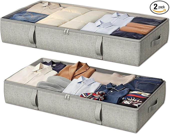 TidyCorner 2-Pack Under Bed Storage Containers, 6 Inches Tall Underbed Clothes Storage Organizer Bin with Sturdy Sidewalls/Bottom, Underbed Storage Bins 2 Storage Thin Bins