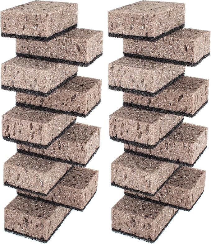 Taupe Multi Use Scrub Sponges. Made in Europe. 18 Pack, 4.3x2.8x1.4 inches. Best Odorless Durable Brown Heavy Duty Scrubber for Kitchen and Household Cleaning