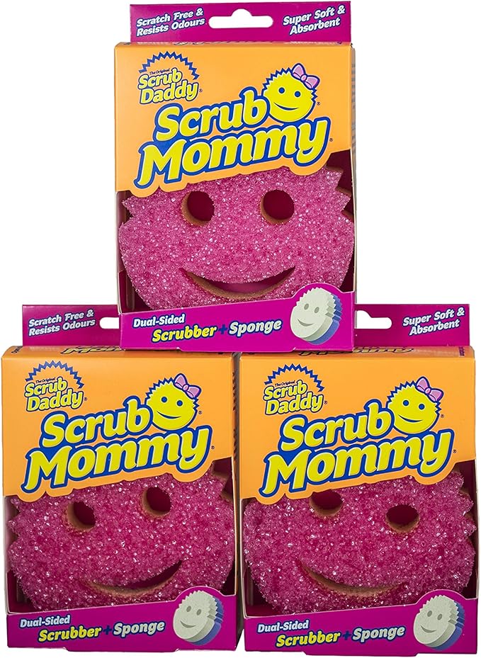 Scrub Daddy Scrub Mommy Dual Sided Cleaning Sponge 3 Pack - Firm Scrubber and Gentle Sponge - Pink