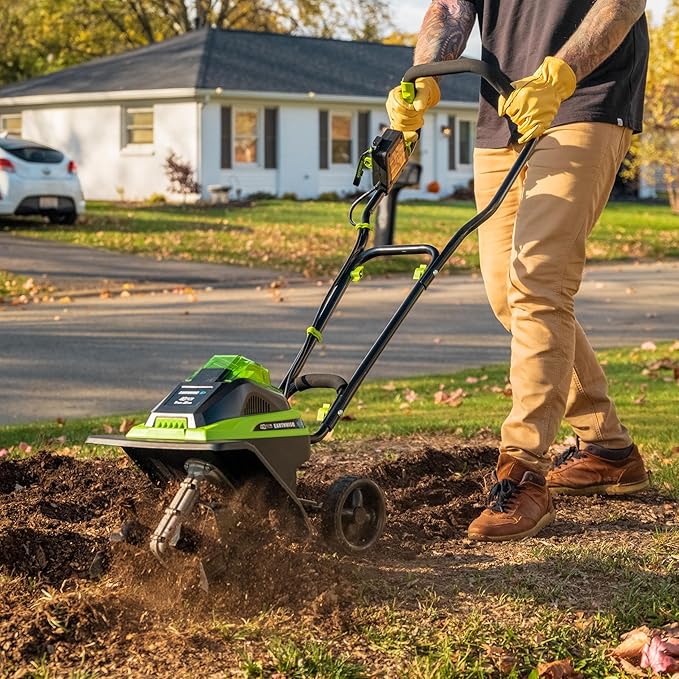 Earthwise Power Tools by ALM TC70040EW 11-Inch 40-Volt Lithium-Ion Cordless Electric Tiller/Cultivator, 4Ah Battery & Charger Included, Green