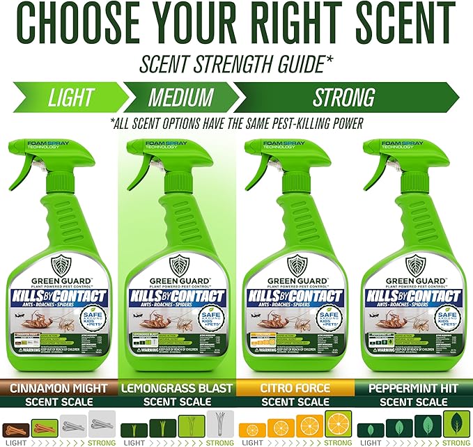 Green Guard Pest Control Spray - Indoor & Outdoor Killer of Ants, Roaches, Spiders & Other Crawling Insects, Safe Around Children & Pets, Plant-Based, Pleasant Scent (Lemongrass Blast, 16oz)