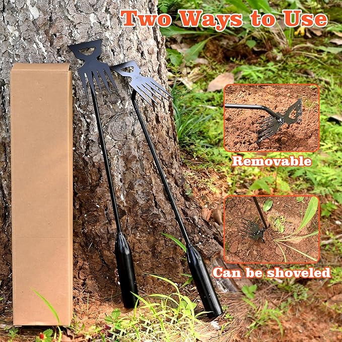 Weed Puller Tool Garden Weed Pulling Tool, 4-Tine Manganese Steel Weeder Tool - Black Coated Forged Portable Garden Hand Weeder for Farm, Orchard & Garden (2Pack)