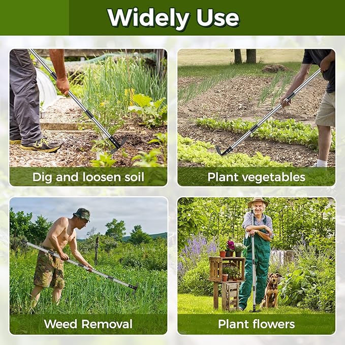 Weed Puller Tool with Extendable 54" Handle – Heavy Duty 2-in-1 Dual-Head Manual Weeder & Garden Hoe for Lawn, Flower Beds, Patio & Vegetable Gardens