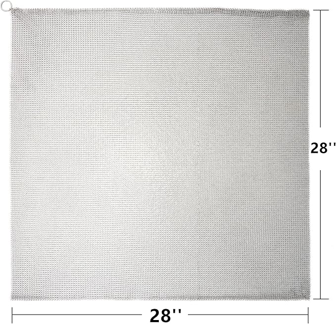 Cast Iron Cleaner & Chainmail Skillet Scrubber - 28''x28'' 3.8mm Small Ring, 316L Stainless Steel Interlocking Mesh Sheet, Flexible Chainmail Panel, Fine Linked Ring Fabric, Woven Ring Net