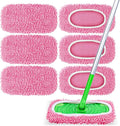 6 Pack Reusable Mop Pads Compatible with Swiffer Sweeper, Chenille Mop Refill Pads, Dry & Wet Mopping Cloths for Floor Cleaning -Pink