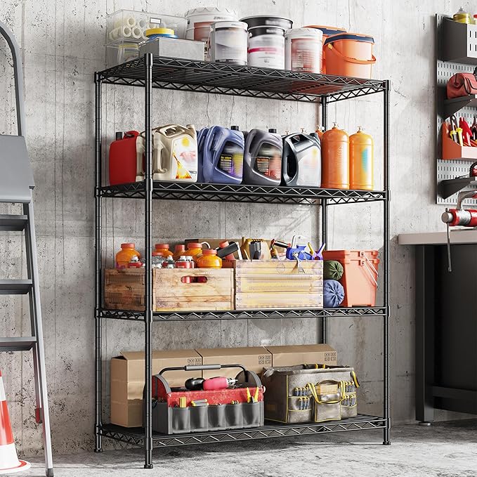 DurayLoly 4- Shelf Metal Shelving Unit Adjustable Storage Shelves Heavy Duty Garage Shelving Steel Wire Shelving for Laundry Bathroom Kitchen Pantry Closet Garage Black, 35.6Wx16Dx54H,2pc