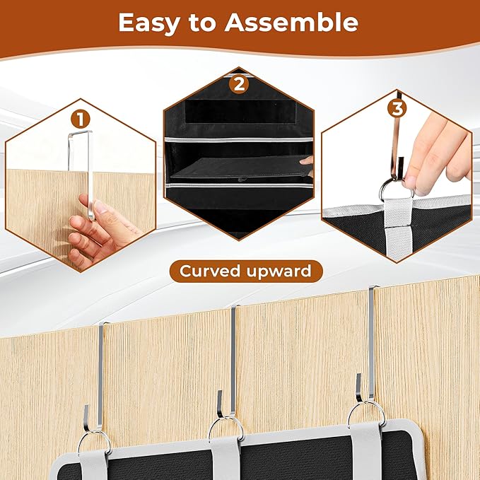 5 Tier Over The Door Organizer - Large Capacity Behind Door Hanging Shelves with 10 Mesh Pockets and Clear Windows, Closet Organizers and Storage for Bathroom, Bedroom, Nursery, 2 Pcak Black