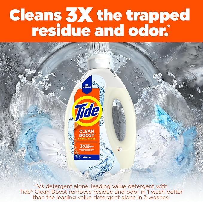 Tide Clean Boost Fabric Rinse, 62 fl oz fl oz, Removes Odors and Residues, Safe on All Fabrics, Free of Dyes and Heavy Perfumes, Original Scent