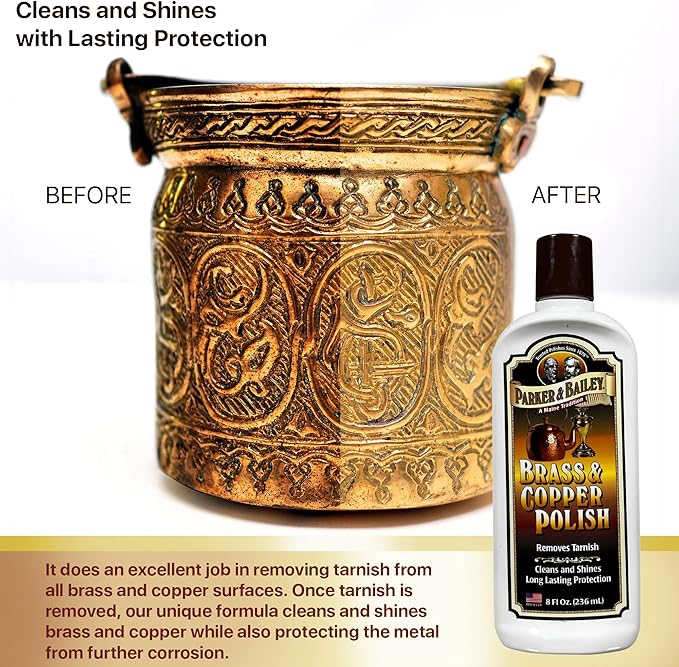 Parker & Bailey Brass & Copper Cleaner – Removes Tarnish and Restores Shine on Metal, Antique Décor, Pans & Furniture, 8 oz Bottle