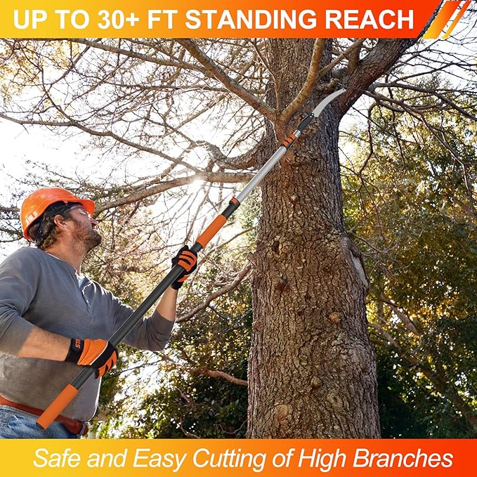36FT Pole Saw, Telescoping Tree Trimmer with 7-30FT Extension Pole, Manual Branches Pruner for Backyard, Orange