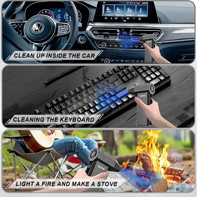 SDFM Compressed Air Duster - Electric Air Duster with Built in Brushless Motor,130,000RPM, 3-Speed Adjustable Air Blower - Suitable for Keyboard, Computer, car, and Home Cleaning (X3) (Max-Black)
