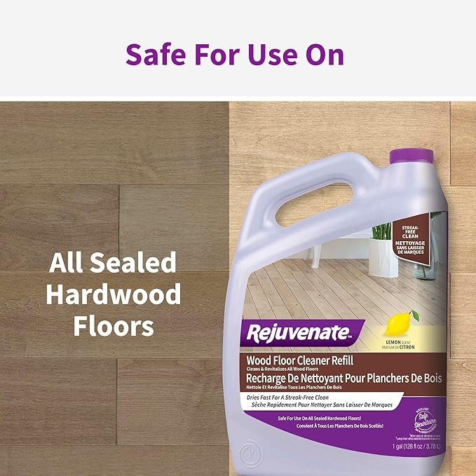 Rejuvenate Wood Floor Cleaner Refill, 1 Gallon, Cleans and Protects All Sealed Hardwood Floors and Dries Fast for a Streak-Free Clean