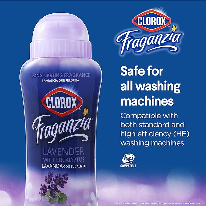 Clorox Fraganzia Laundry Scent Booster Crystals, In-Wash Fragrance Beads for Fresh-Smelling Clothes & Linens, Safe for All Fabrics & Colors, Lavender with Eucalyptus, 18 Oz, 2 Pack