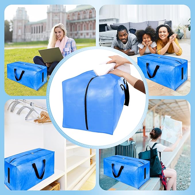 HOMESURE 12 Pack Large Strong Moving Bags with Zippers & Carrying Handles - Water-Resistant - Heavy Duty Storage Tote for Space Saving, Fold Flat, Alternative to Moving Box (Multicolored)