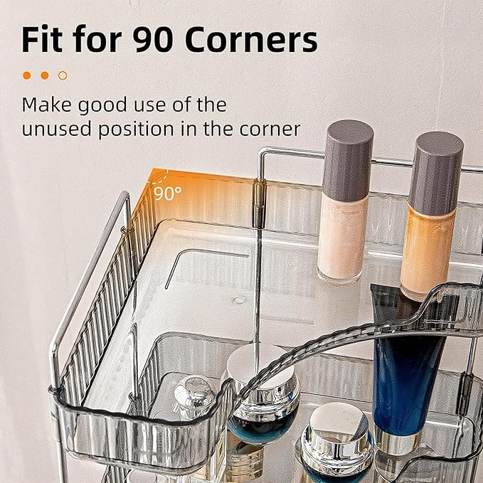 INVSSENE Corner Bathroom Countertop Organizer, 2 Tiers Vanity Trays for Counter, Makeup Organizers, Perfume Tray, Kitchen Spice Rack, Smoky Gray