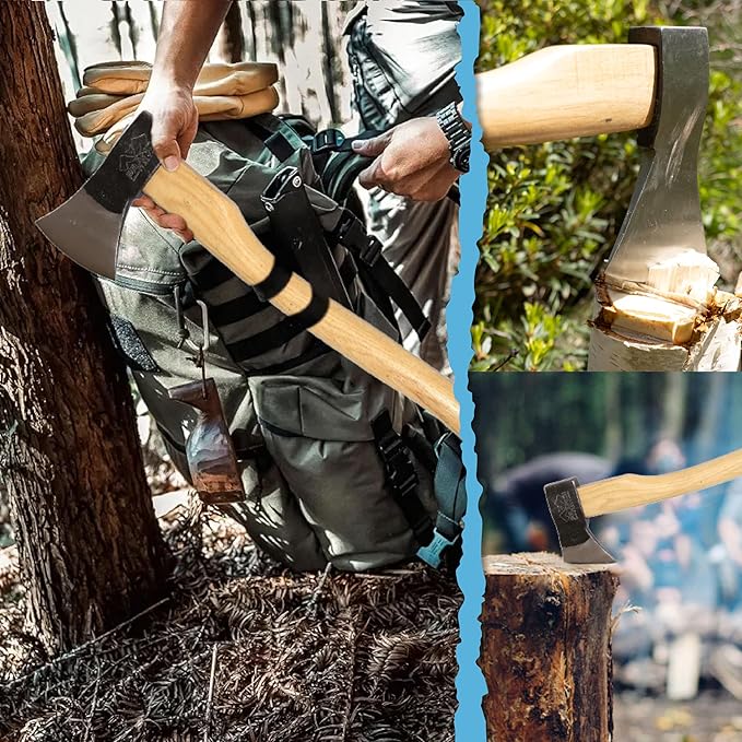 PRANDI German Axe 2.20lb - Hickory Handle 23.64in with Leather String - Ideal for Firewood, Splitting, and Chopping - Made in Italy