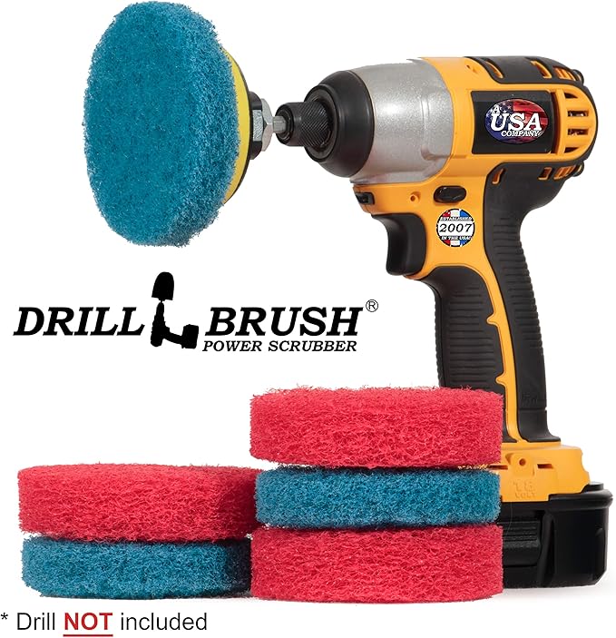 Cordless Drill Attachment - Scrub - Scour- Drill Pads - Hard Water Stain Remover - Soap Scum - Mold - Mildew - Mineral - Rust - Calcium - Limescale - Acid Rain - Pool Tile - Granite - Shower Doors