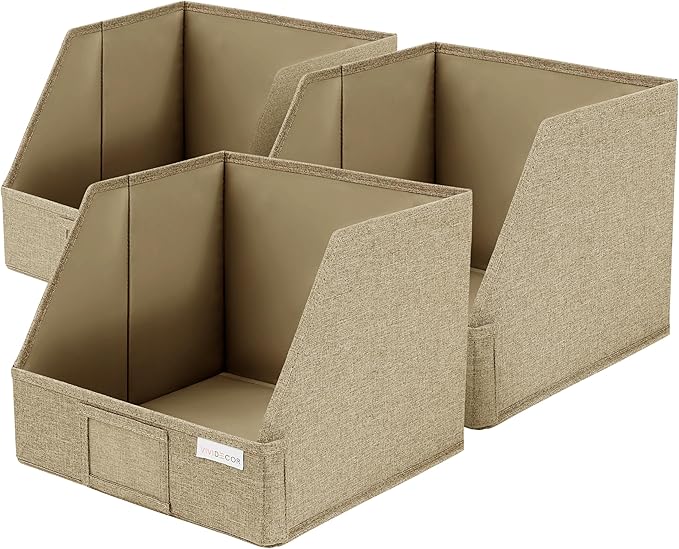 Storage Cubes – 12x12x10 Fabric Baskets for Organizing, Storage Baskets for Shelves, Front Opening Fabric Bins, Closet Organizer Bins for Clothes, Towels, Sweaters, Linen – Brown, 3 Pack