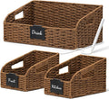 Pantry Organizers, Wicker Storage Baskets for Fruit, Bread, Vegetable, Boho Decorative Basket, Shelf Baskets for Kitchen Counter with Handles, Paper Storage Bins for Shelves, 3 Pack, Brown