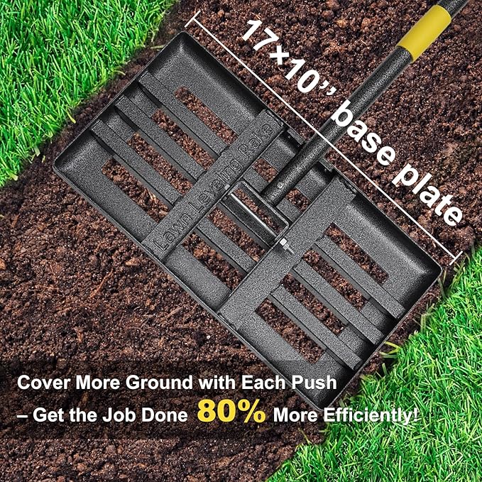 Lawn Leveling Rake - Heavy Duty 17"x10" Stainless Steel Leveler Plate,Reinforced Welds,28-60" Adjustable, Anti Flipping Smooth Edge,for Soil, Dirt,Ground,Backyard Top Dressing,Landscaping