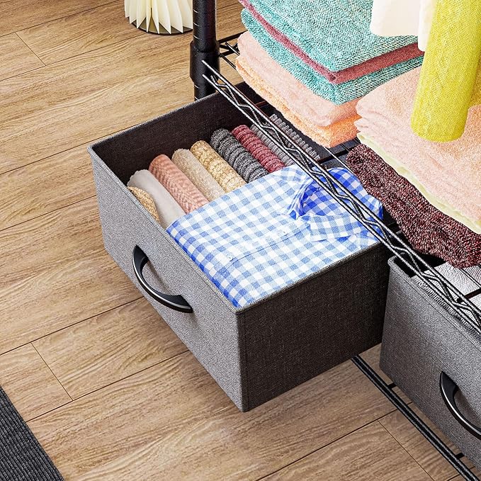 IZEUK Heavy Duty Rolling Garment Rack Wire Clothes Rack for Hanging Clothes (Dark Grey, 3 Tier with 2 box, 15.7" D x 35.5" W x 72.4" H)