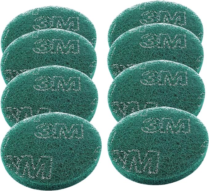 Hordion 8Pcs Scrub Pads Round Scrubber Scouring Pads Abrasive Scuffing Tool for Home Kitchen House Cleaning, Green