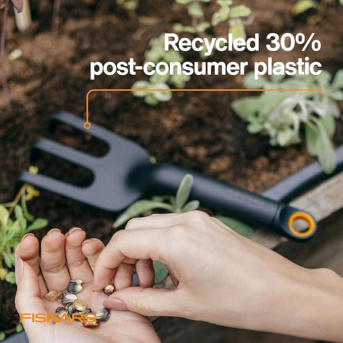Fiskars Eco Cultivator with Wide Angled Tines, Ergonomic Handle, UV Resistance, Ideal for Loosening Soil and Removing Weeds