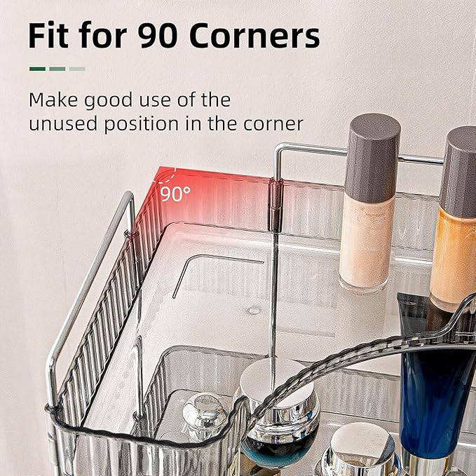 INVSSENE Corner Bathroom Countertop Organizer, Vanity Organizer Trays for Counter, Makeup Organizers, Perfume Tray, Skincare Shelf Storage Gifts for Women Girl Student (Smoky Gray 3 Tiers)
