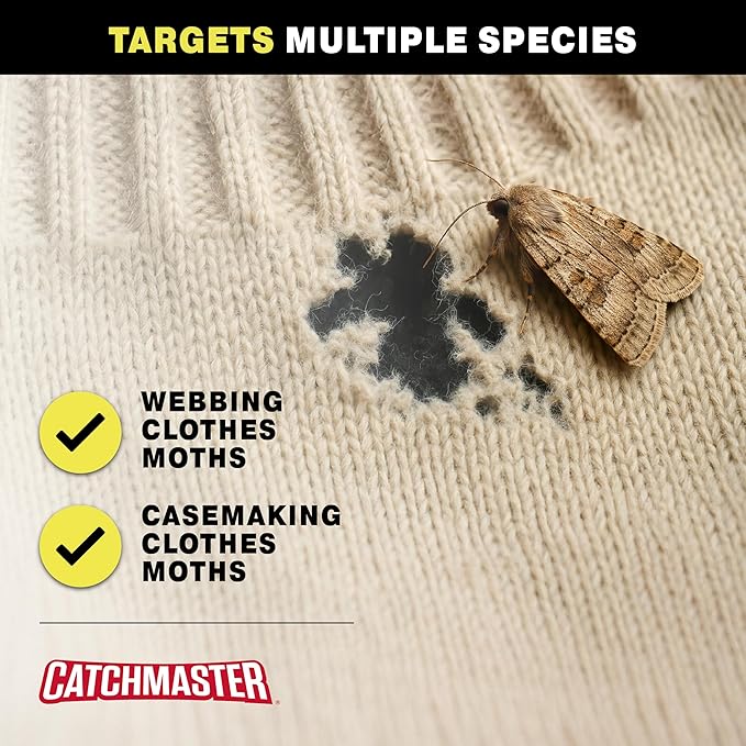 Catchmaster Clothing Moth Traps with Premium Extra Strength Odorless Pheromone Technology – XL Hardwood Design, Extra-Strength Glue – Traps & Targets Casemaking and Webbing Moths - 6-Pack