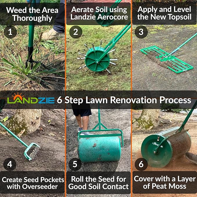 Landzie AeroLeveler - The Lawn Leveling Rake That Never Flips - Patented 36 inch Wide Pneumatic Lawn Level for Yard, Dirt, Soil, Sand, Provides Stability and Control Without Flipping Over