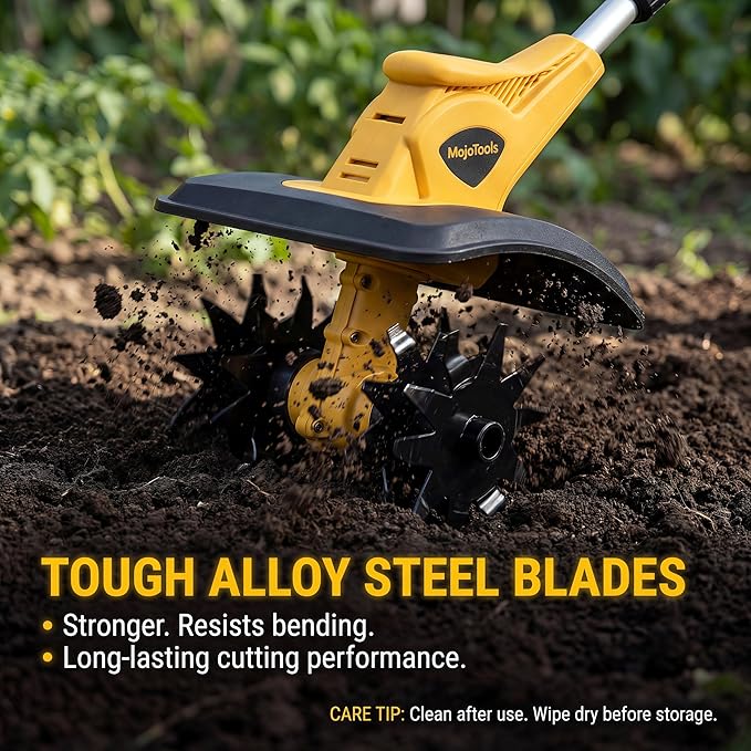 21V Cordless Tiller Cultivator, Compatible with Makita 18V Batteries, Battery Powered Garden Tiller with 2 Lithium-Ion Batteries for Flower Beds (Yellow Tiller + 2 Batteries)