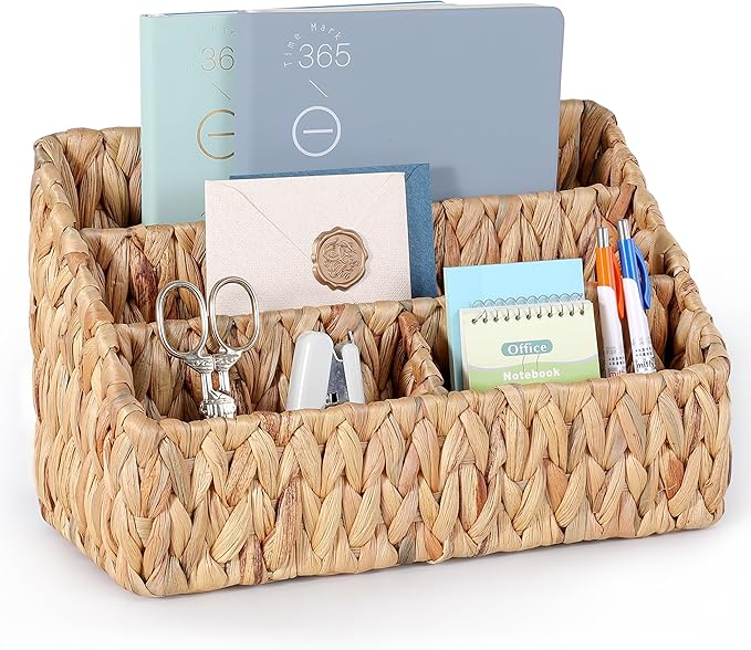 Natural Farmhouse Desk Organizers and Storage, Large Countertop Mail Holder, Tabletop Organizer (Water Hyacinth)