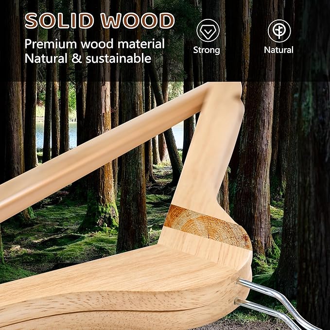 Edergoo Wooden Hangers 20 Pack, Durable Wood Hangers with 360° Swivel Hook & Notches, Slim Coat Hanger Wooden for Closet, Natural