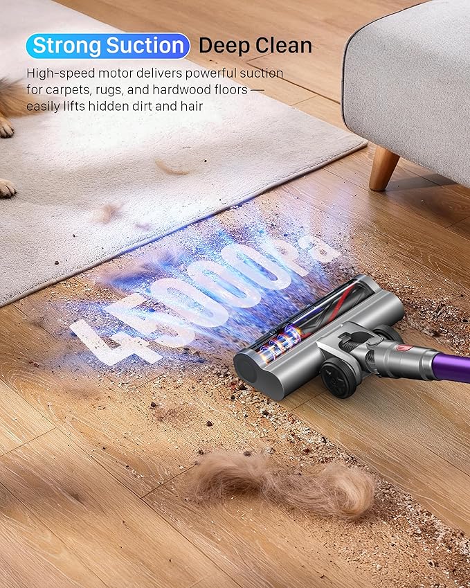 iXlion Cordless Vacuum Cleaner for Home - Powerful Stick Vacuum with HEPA Filter, 55-Min Runtime, LED Light, Anti-Tangle Brush, Detachable Battery,Lightweight Vacuum for Pet Hair,Carpets & Hard Floors