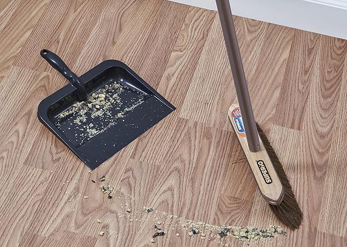Superio Horsehair Broom, Brown Metal Handle with Fine Premium Bristles, Heavy Duty Home and Kitchen Broom Easy, Sweeping Dust and Wisp Floors and Corners