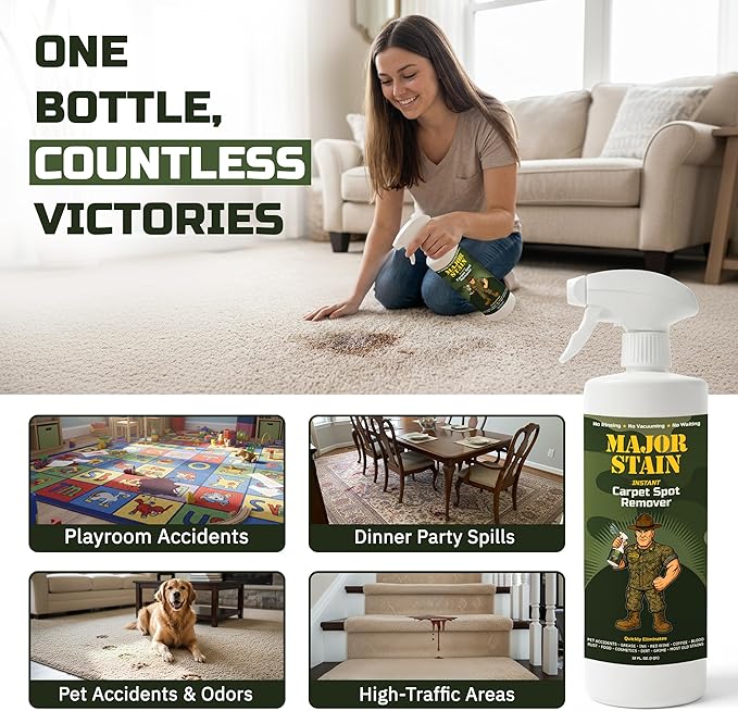 Carpet Stain Remover Spray 32oz (2 Pack) – Powerful Cleaner & Spot Remover for Upholstery, Rugs & Fabric – Removes Wine, Coffee, Grease & Food Stains – Fragrance Free