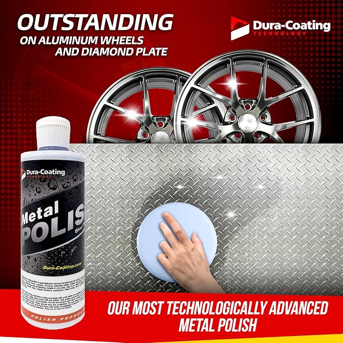 DURA-COATING TECHNOLOGY, Blue Premium Metal Polish - Perfect Brightener and Scratch Remover for Aluminum Wheels, Diamond Plate, Stainless Steel, Copper, Brass, & Nickel - (16 Ounce Bottle)