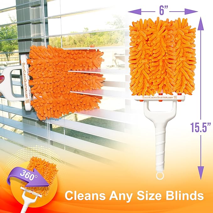 EasyClean Microfiber Duster for Blinds - Multi-Surface Microfiber Dusters for Cleaning - Blind Cleaner Duster Tool - Baseboard Cleaner Tool with Handle - Blinds Cleaner Tool - Use as Damp Duster
