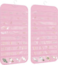 1 Pack Hanging Jewelry Organizer 80-Pocket Dual-sided Jewelry Storage for Earring Necklace Bracelet Ring Travel Holder, Pink