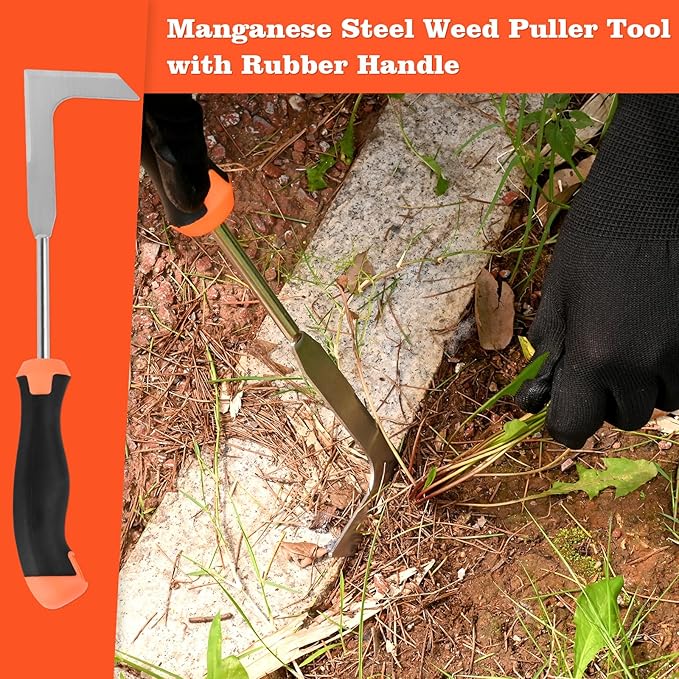 Patio Crack Weeder Tool with Ergonomic Handle – Stainless Steel Weed Puller for Patio Sidewalk Driveway Cracks | Rust Resistant Dual-Material Gardening Tool