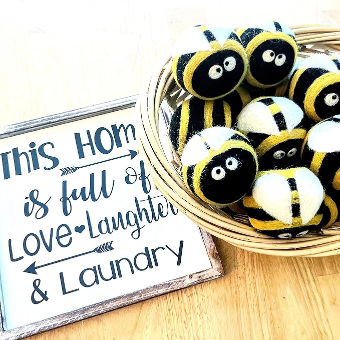 Friendsheep Wool Dryer Balls, Organic Reusable Fabric Softener Alternative for Laundry, Handmade, Fair Trade, Hypoallergenic, Eco-Friendly, Plastic-Free (6 Pack XL – Busy Bees)