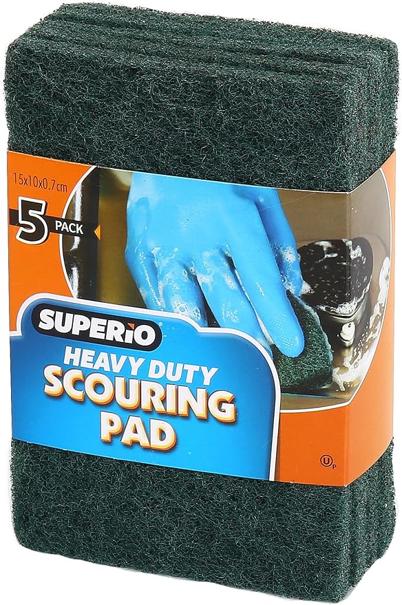 Scouring Pad Non-Scratching Scrubber Non-Scratch Cleaning Scrub Pads, Heavy Duty Scouring Pad, Reusable Kitchen Scrubbing Pad Pack of 5, Green, By Superio