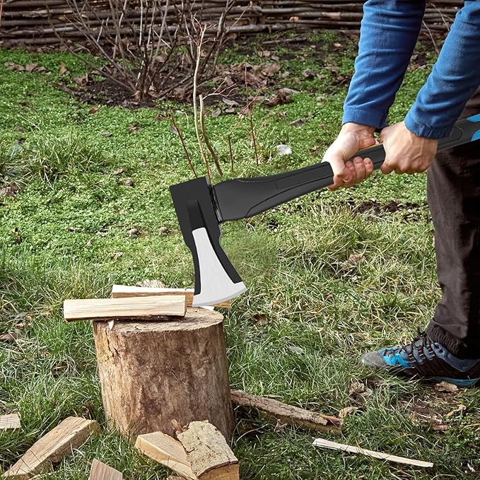 28-Inch Splitting Maul Axe - Heavy Duty Splitting Axe with Forged Steel Head and Shock-Absorbent Fiberglass Handle for Efficient Wood Splitting and Firewood Preparation