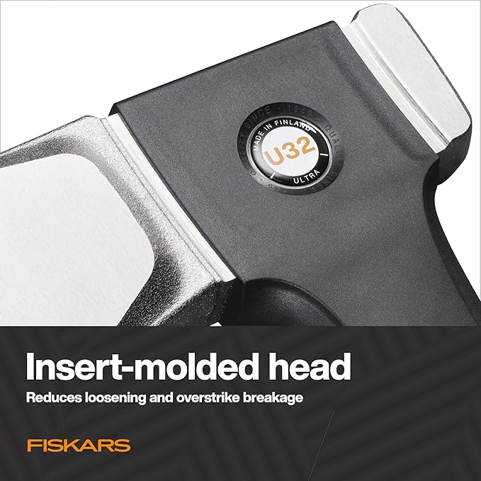 Fiskars Ultra Splitting Axe U32, Precision-Ground RazorEdge Double-Hardened Steel Blade Stays Sharp, Perfected Weight Balance & FiberComp Shaft for Large Log Splitting & Firewood, 32", Black