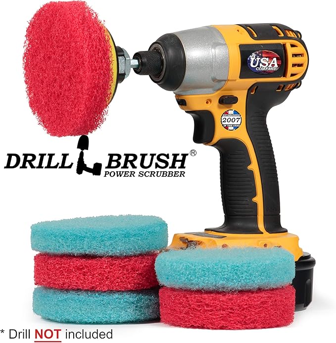 Drill Brush - Scrub Pads - Bathroom Accessories - Cleaning Supplies - Spin Scrubber Pad Kit - Hard Water Stain Remover - Shower Cleaner - Tub Cleaner - Bath Mat - Glass Cleaner - Shower Door Cleaner