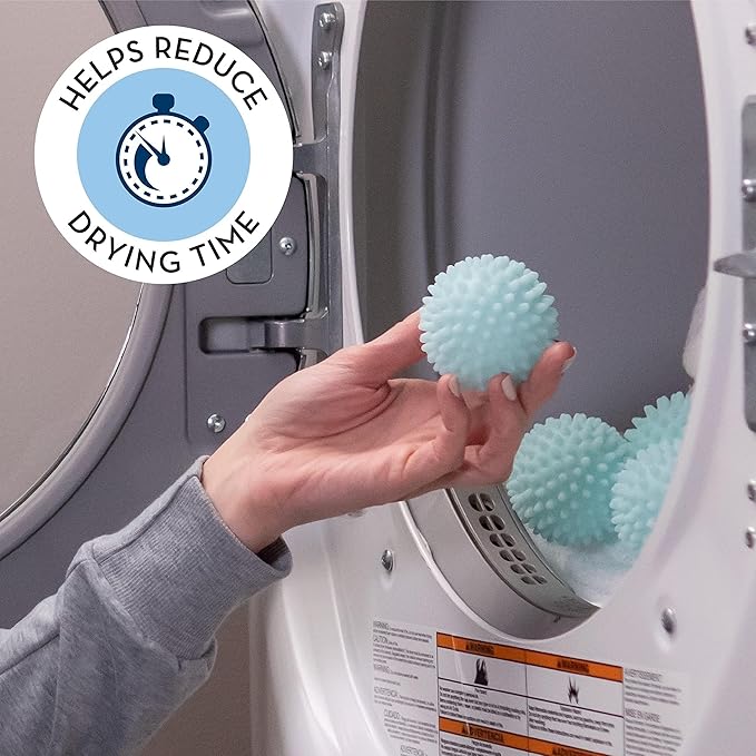 Reusable Laundry Dryer Balls, Sky Blue Plastic Anti-Static Fabric Softener, Reduces Wrinkles, Sustainable Cleaning Supplies, Essential Washing & Drying Aid for Soft, 6 Pack, 2.36 in (Sky Blue)