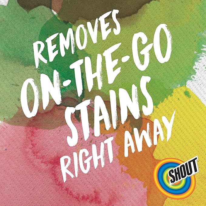 Shout Wipe & Go Instant Stain Remover Wipes, No Wash Required, Safe on Colorfast Washables, Travel & Baby Diaper Bag Essentials, Removes Grass, Coffee, Makeup & More, 12 Wipes (Pack of 12)