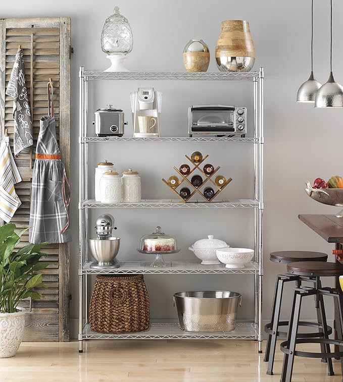 Whitmor 5 Tier Heavy Duty Shelving Unit, Metal Storage Shelves, 500 lbs Capacity per Shelf, Max 2500 lbs total, Easy Assembly Home Organizer for Pantry, Garage, Plant, 48"L x 18"W x 74"H